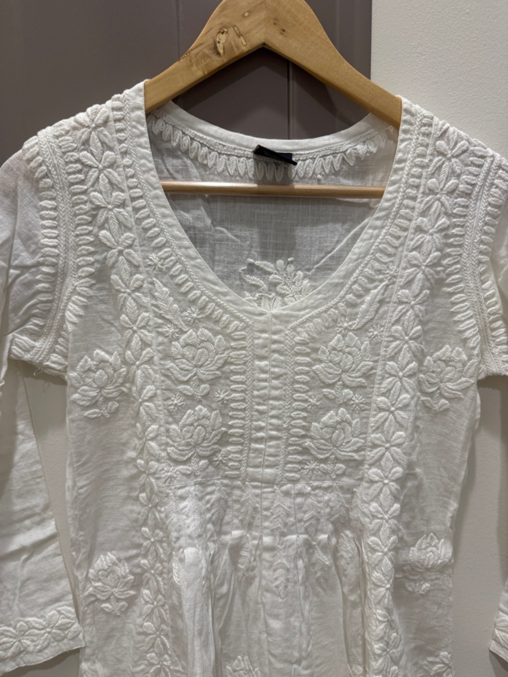 White Embroidered V-Neck Peasant Top